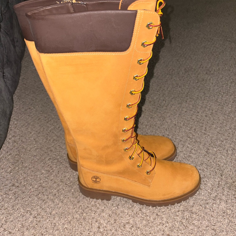 Timberland Women's Tall Lace-Up Boots in Wheat and Dark Brown Trim